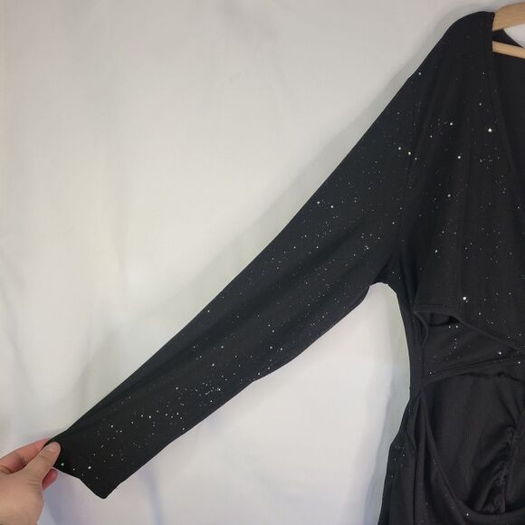 Black Sparkley Ribbed Fabric Cut-Out Dress - Picture 7 of 10